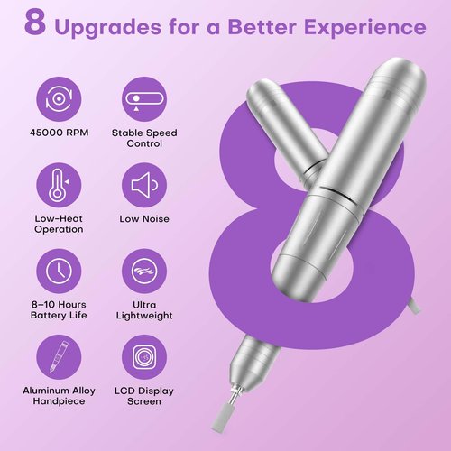 Electric Nail Drill Professional: Rechargeable Nail File with Bits for Acrylic Gel Nails, Professional Nail Drill Manicure Pedicure Polishing Shape Tools for Home Salon
