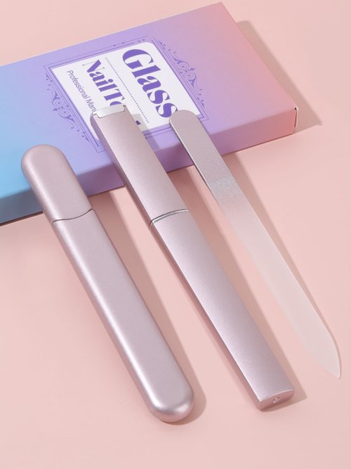 Glass Nail File and Buffer with Case, Crystal Fingernail Files for Natural Nails Nano Nail Shiner Polisher Care Kit for Travel Salon Stocking Stuffers for Women Girl Wife Gifts-Rose Gold