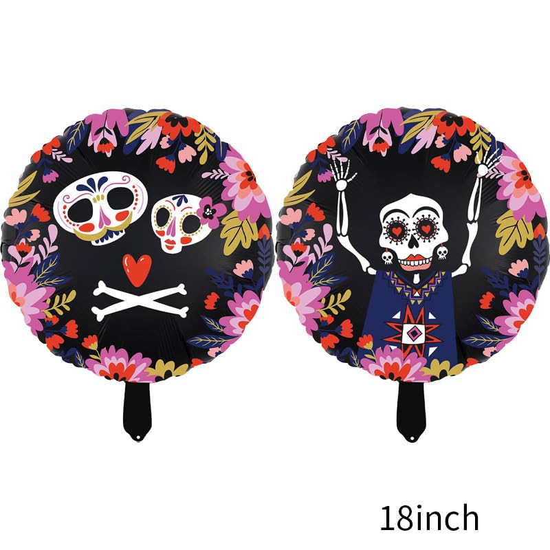 Day of the Dead Balloon Arch Kit with Skull Foil Balloons - Black, Blue, Red, Yellow