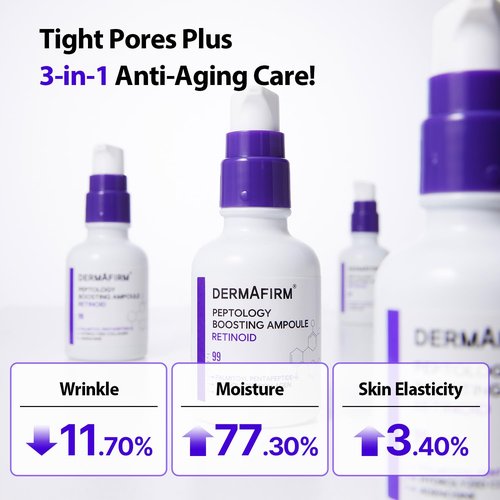 DERMAFIRM Peptology Retinoid Ampoule - GLASS SKIN with Peptides & Niacinamide - Anti Aging Face Serum for Pore Minimizer, Skin Texture Improvement & Wrinkle Reducer - Korean Skincare 30ml