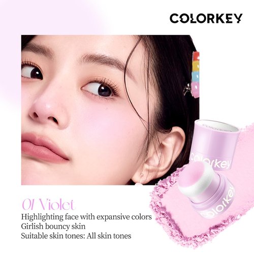 COLORKEY Shimmering Pudding Powder Blush - Lightweight & Smooth, Naturally Luminous Finish | 3.2g (01 Violet)