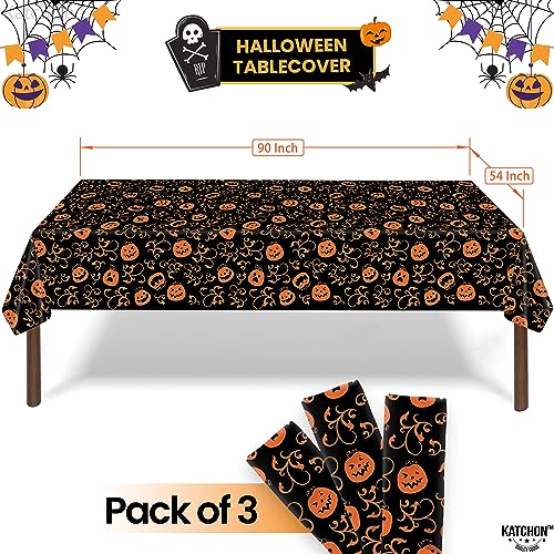 Halloween Pumpkin Tablecloth Pack of 3 - 54x90 Inch Plastic, Orange & Black Variation