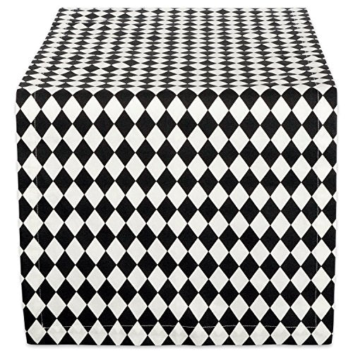 Halloween Harlequin Table Runner 14x72 Black Cream Cotton - Customizable