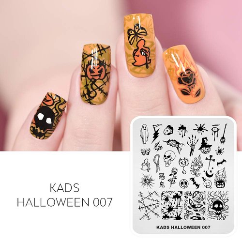 KADS 5pcs Nail Stamp Plates Set Halloween Nails Art Stamping Plate Thrill Pattern Bat Spider Skeleton Pumpkin Lantern Witch