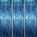 Voircoloria Retro Blue Foil Fringe Curtain Set - 3 Pieces, 3.3x6.6ft