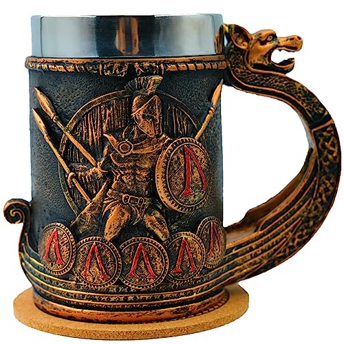 Sparta Viking Mug - 18oz Stainless Steel Norse Drinking Cup with Unique Design - Viking Decor & Gift for Men
