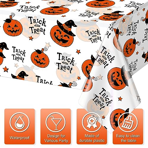 Trick or Treat Halloween Plastic Tablecloths 6 Pack - 54 x 108 Inch Pumpkin Design