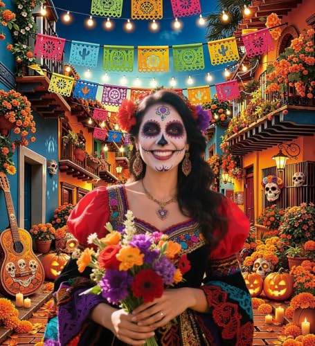 Day of the Dead Backdrop 6x8FT Dia De Los Muertos Mexican Street Scene Vinyl Decor