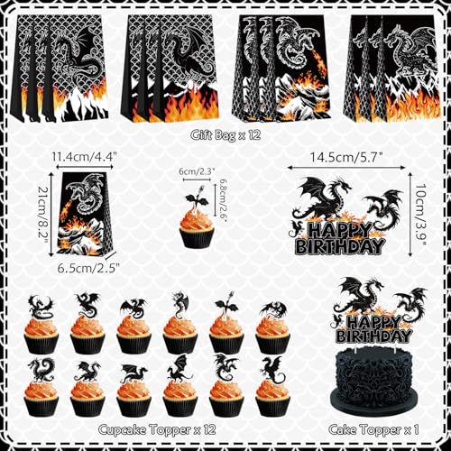 Dragon Theme Birthday Party Decorations Kit with Banners Balloons & Cake Toppers