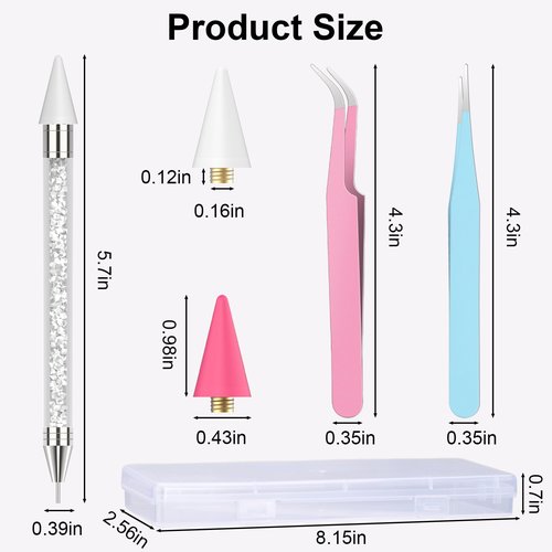 OIFEN Rhinestone Picker Tool,2 Wax Pencil for Rhinestones, Dual-Ended Rhinestone Applicator Wax Pen Gem Picker Tool with 6 Extra Wax Tips and 2 Tweezers (Pink+White)