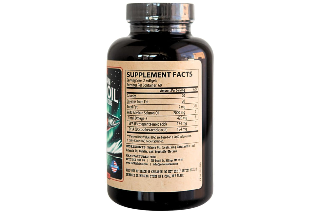 Wild Alaskan Salmon Fish Oil Omega 3 Supplement for Humans | EPA and DHA | Kwee-Jack Fish Co. | 120 Softgels 1000mg Salmon Oil
