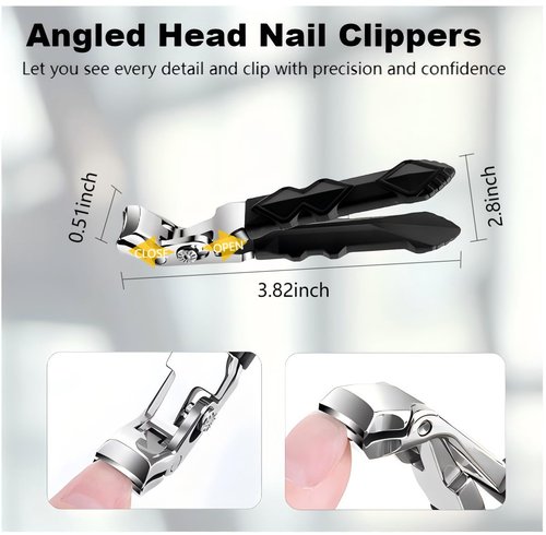 Toenail Clippers for Seniors Thick Toenails, Angled Head Large Toe Nail Clippers Set for Men with Long Handle, Heavy Duty Ingrown Toenail Clippers with Wide Jaw, Fingernail Clipper with Catcher