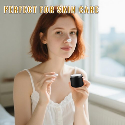 10 Pcs 60g/2oz Frosted Cream Jars Travel Size Glass Cosmetic Containers Empty Glass Jars with Wood Grain Lids for Makeup Lotion Face Cream - Black