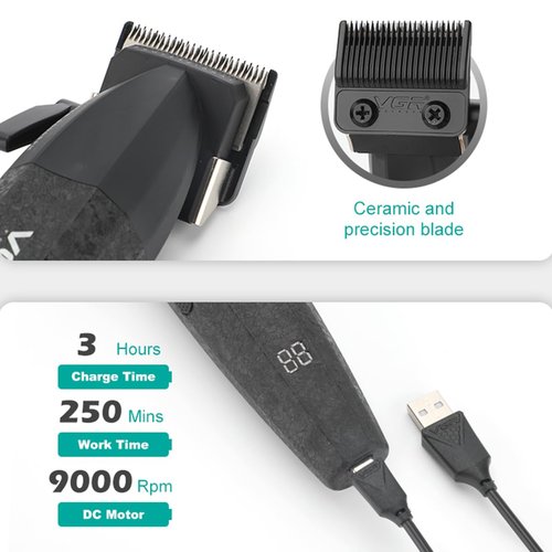 VGR 640 Professional Hair Clippers for Men, 9000RPM Cordless Barber Clippers and Trimmers Set, Zero Gap T-Blade Hair Cutting Kit, DLC Coated Ceramic Blade Barber Kit with LED Display(Black)