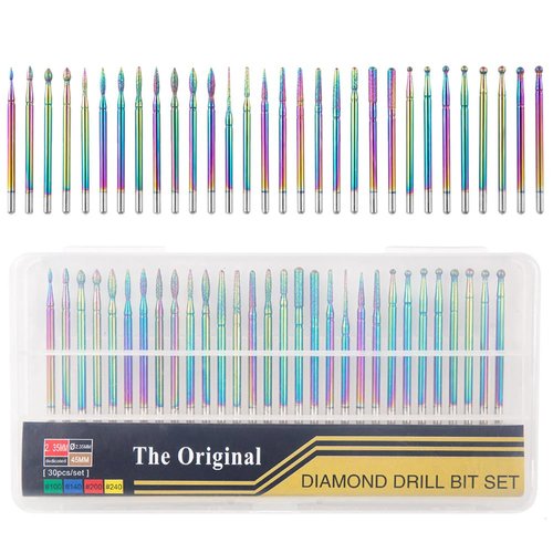 Eyech 30Pcs Nail Drill Bits Kit,Diamond Grinding Head Nail Art Drill Polish Head Kit for Acrylic Gel Nails Cuticle Manicure Pedicure
