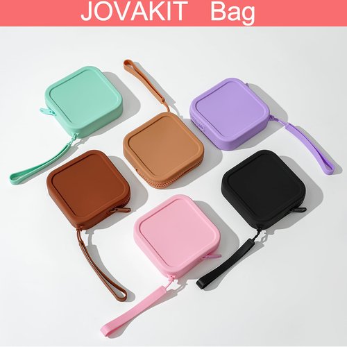 JOVAKIT Small Square Portable Silicone Makeup Bag for Women, Travel Waterproof Toiletry Cosmetic Bag Gifts for Women Girls, Zipper Closure Makeup Case with Handle (Black)