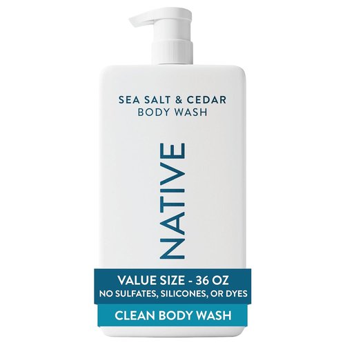 Native Body Wash - Sea Salt & Cedar Scent - 36 oz Pump Bottle - Sulfate-Free & Gentle for All Skin Types