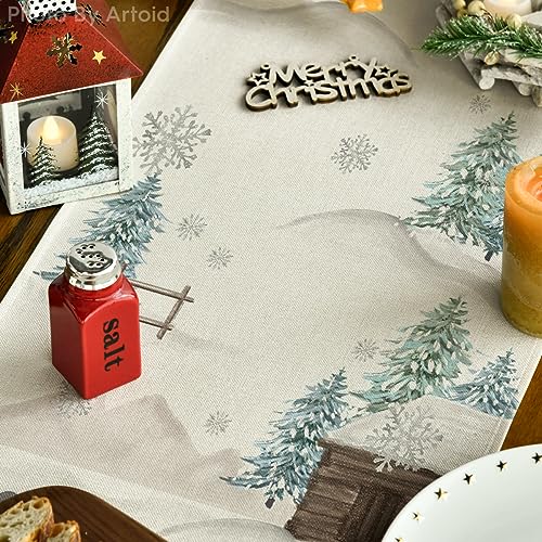 Christmas Table Mat Set with Table Runner - Snowman Snowflake Holiday Decor, 6 Pieces