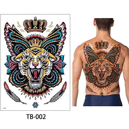 Full Back Realistic Temporary Tattoos - Tiger Design, Waterproof & Easy Removable