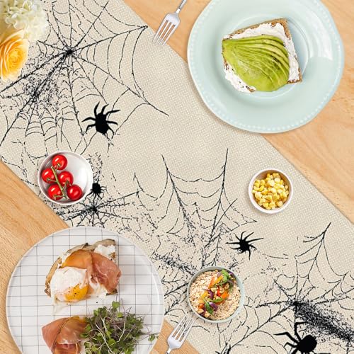 Spider Web Halloween Table Runner 13x72 Inches for Fall & Party Decor - Indoor Outdoor
