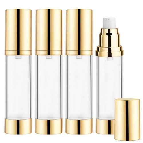 BOSMIOW 4Pcs 50ml/1.7oz Long Airless Lotion PumpRefillable Vacuum Bottles Travel Size Makeup Foundations Dispensers,Face Cream Containers with Golden Aluminized Pump Head