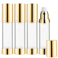 BOSMIOW 4Pcs 50ml/1.7oz Long Airless Lotion PumpRefillable Vacuum Bottles Travel Size Makeup Foundations Dispensers,Face Cream Containers with Golden Aluminized Pump Head