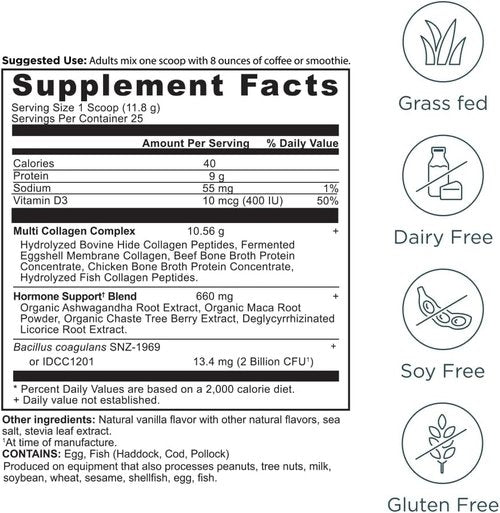 Ancient Nutrition Collagen Powder Supplement - Hormone Balance & Energy Boost, Vanilla, 25 Servings