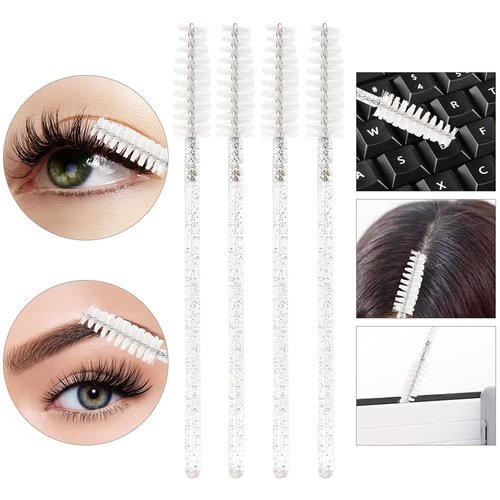 500PCS Disposable Eyelash Brushes - Upgraded Mascara Wands & Makeup Applicators Kit for Eyelash Extensions Makeup and Eyebrow Grooming(White)