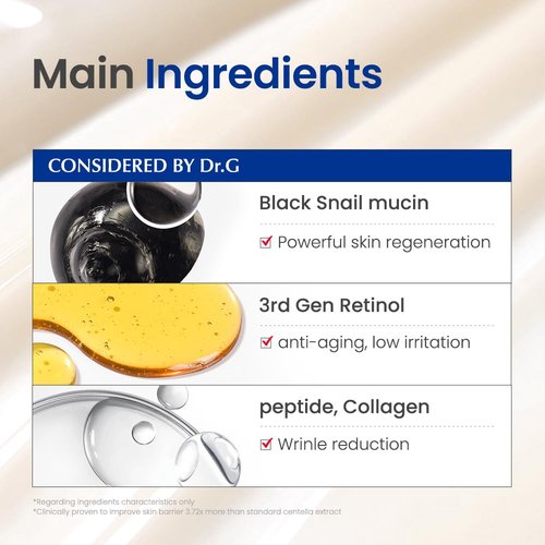 Dr. G Black Snail Retinol Ampoule - Korean Skincare with Snail Mucin - Advanced Retinol Face Ampoule for Glowing Skin - Anti Aging - Pore Minimizer for Fine Lines & Even Skin Tone Support - 1.69 fl oz