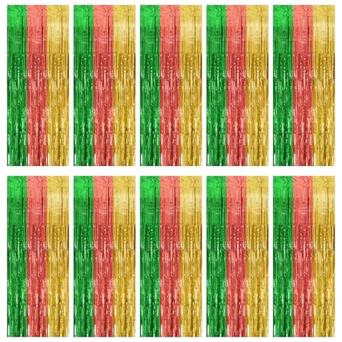 Hawaii Party Backdrop Decorations - Vibrant Summer Streamers, Foil Fringe Curtains, 10 Pcs - Hawaii Color