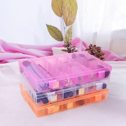 False Nail Container, Cosics Bright Pink 36-Gird Plastic Nail Art Organizers Storage Box with Adjustable Dividers, False Jewelry Diamonds Charms Nail 3D Decorations Manicure Accessory Holder Case