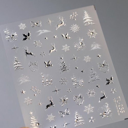 5D Embossed Chirstmas Nail Art Stickers 2 Sheets Xmas Tree Snowflakes Nail Decal Self Adhesive Pegatinas Uñas for Women Nail Supplies Art Design Stickers