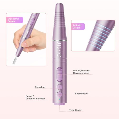 Nail Drill, Cordless Electric Nail Drill Machine for Acrylic Nail, Rechargeable Portable with Max 20000 RPM, 12 in 1 Kit Electric Nail File Efile Present for Beginner and Professional (Pink)