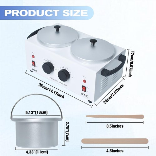 Double Wax Warmer Professional，Wax pot for Hair Removal with Adjustable Temperature Set, Portable Professional Wax Heater for spa and Salon,Body with 200pcs Wax Sticks