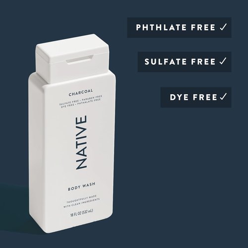 Native Body Wash - Naturally Derived Ingredients for Soft, Hydrated Skin | Charcoal, 18 oz | Sulfate, Dye & Paraben Free