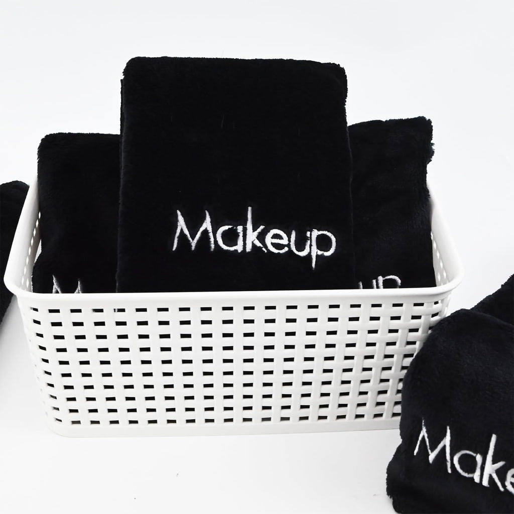 Vnoss Makeup Towels - Pack of 6 - Ultra Soft & Gentle Microfiber Coral Fleece Washcloth Face Make Up Remover, 13 x 13 in, Black