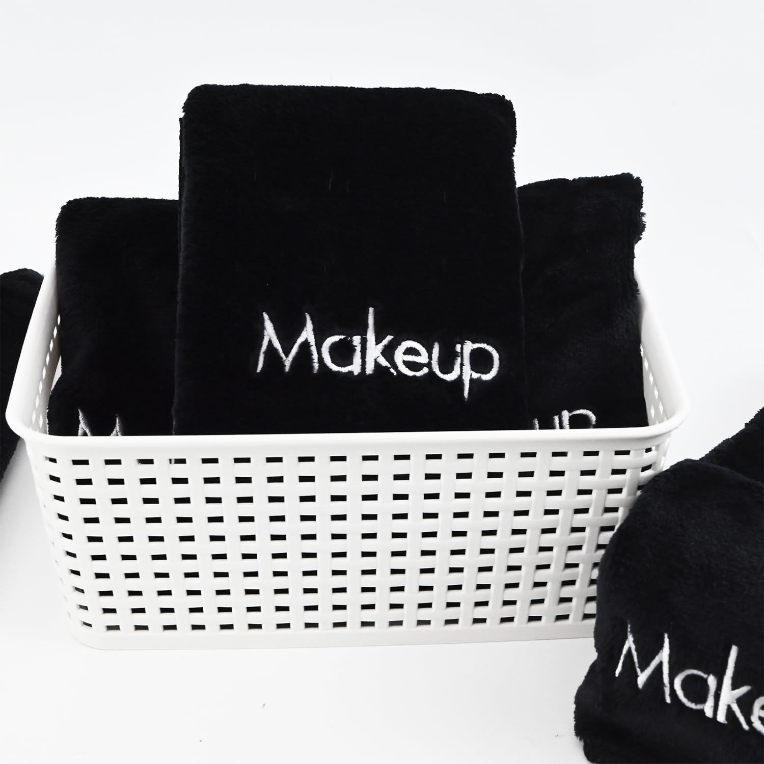 Vnoss Makeup Towels - Pack of 6 - Ultra Soft & Gentle Microfiber Coral Fleece Washcloth Face Make Up Remover, 13 x 13 in, Black