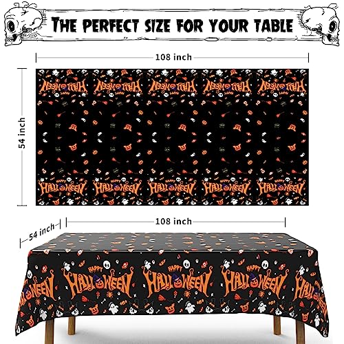 Halloween Tablecloths 3 Pack Black Happy Halloween Waterproof Plastic 54x108 Inches