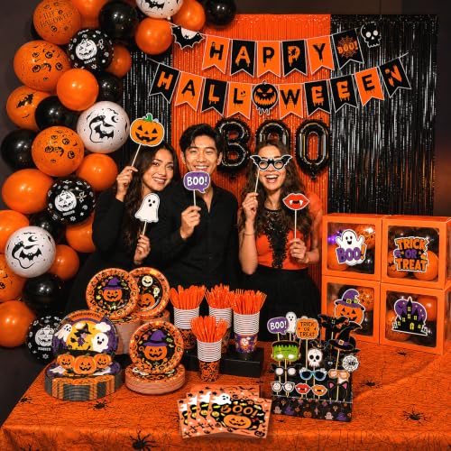 Halloween Party Decorations Set for 25 Guests with Balloons, Backdrop & Photo Props