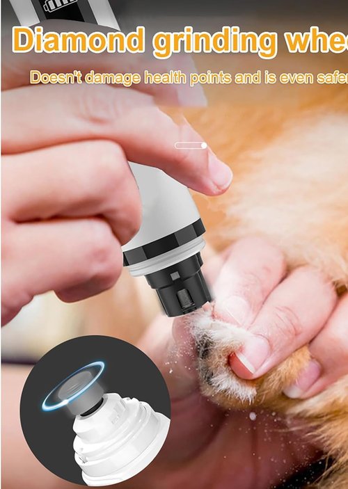 Rercarre Nail Grinder, Upgraded Silent Dog Nail Grinder, Cordless Grooming Pro Nail Grinder with 3 Adjustable Speeds & Led Light Pet Nail Grinders for Dog Cat Home Use(1pc+2 Heads)