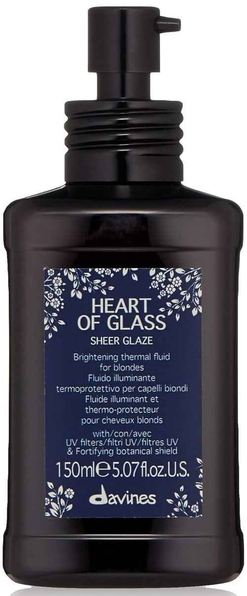 Davines Heart of Glass Sheer Glaze - Brightening Leave-In Fluid for Blonde Hair | Hydrates & Protects from UV/Heat, 5.07 Fl Oz