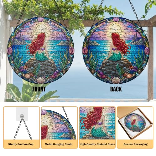 Mermaid Stained Glass Window Hanging Suncatcher - Ocean Fantasy Wall Decor