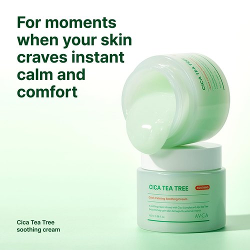AVCA Quick Calming Cica Tea Tree Cream - Soothing Moisturizer for Sensitive Skin | 100ml (3.38 fl. oz)