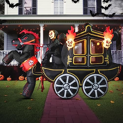 10 Ft Halloween Inflatable Carriage with LED Lights Outdoor Yard Decor