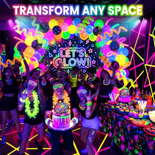 Glow in The Dark Party Decorations Kit with Balloons, Glow Sticks & More
