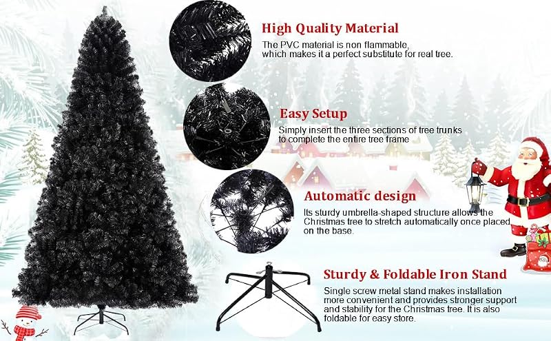 Black 5ft Artificial Christmas Tree with LED Lights and Tips - Halloween Decor