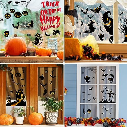 Halloween Window Decoration A - 9 Sheets 87pcs Static Stickers Pumpkin Bat Spider