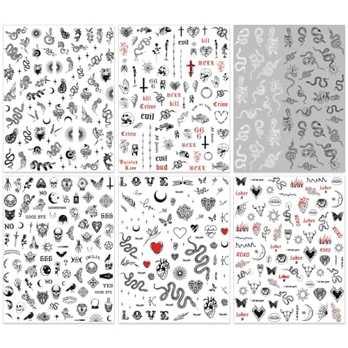 Gothic Snake & Skull Nail Stickers - Halloween Gothic Black Skull Self-Adhesive 3D Nail Decals - Variation of Gothic Skull
