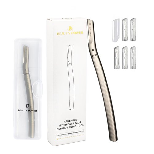 Beauty Power Eyebrow Razor with 6 Blades & Travel Case – Face Razors for Women & Men, Eyebrow Trimmer Shaper with Precision Cover, Facial Shaver & Dermaplaning Tool for Smooth Skin - Valentine's Gift