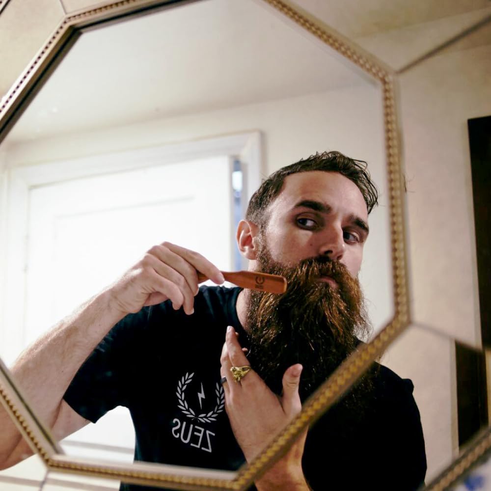 ZEUS Boar Bristle Beard & Mustache Handled Brush for Men, Firm & Stiff Bristles, Travel Beard Care Brush with Handle (Made in Germany) J91